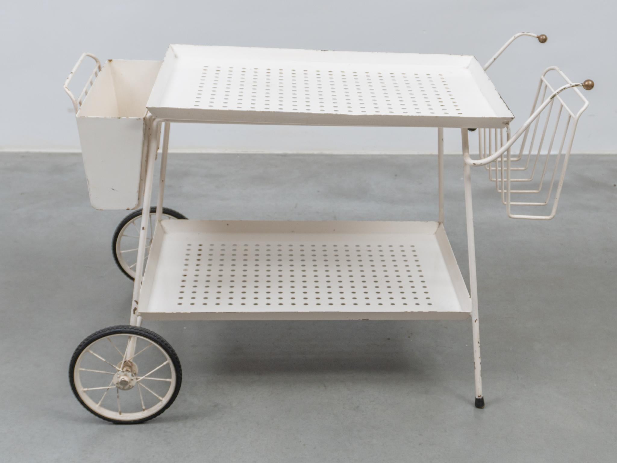 Outdoor Serve Table with Sheet Metal Perforated Rectangular Tray, 1950s In Good Condition For Sale In Antwerp, BE