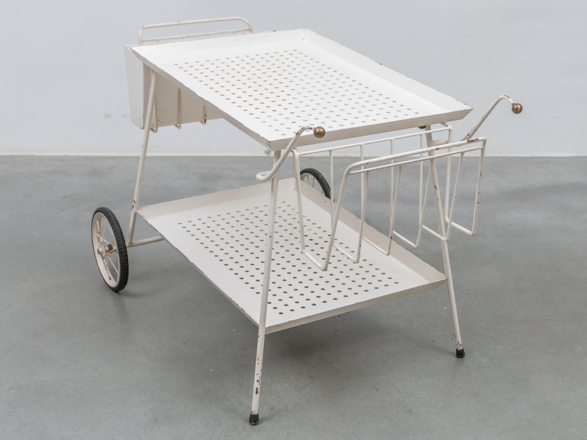 Outdoor Serve Table with Sheet Metal Perforated Rectangular Tray, 1950s For Sale 1