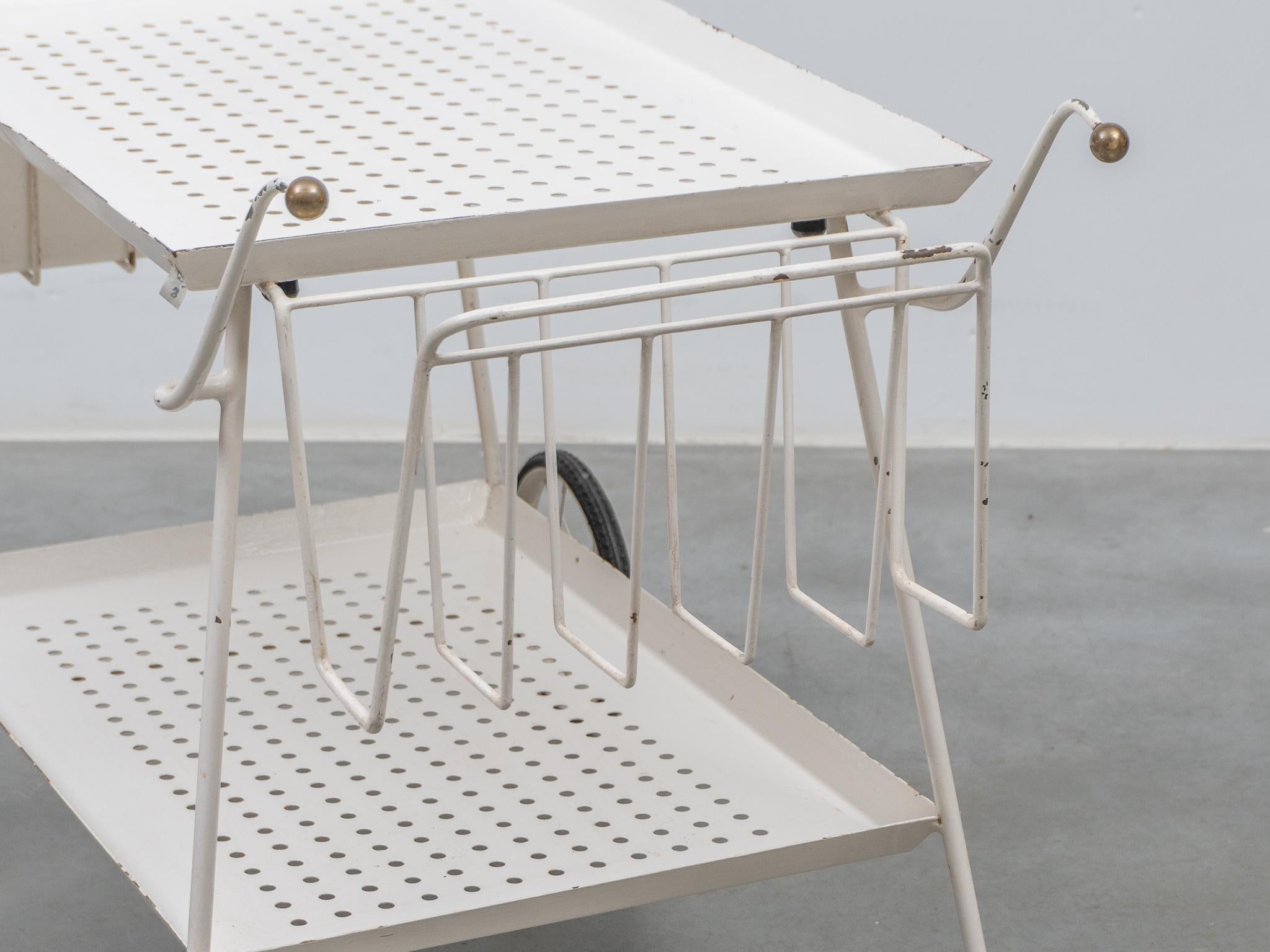 Outdoor Serve Table with Sheet Metal Perforated Rectangular Tray, 1950s For Sale 2