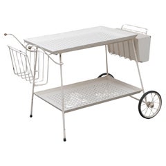Vintage Outdoor Serve Table with Sheet Metal Perforated Rectangular Tray, 1950s