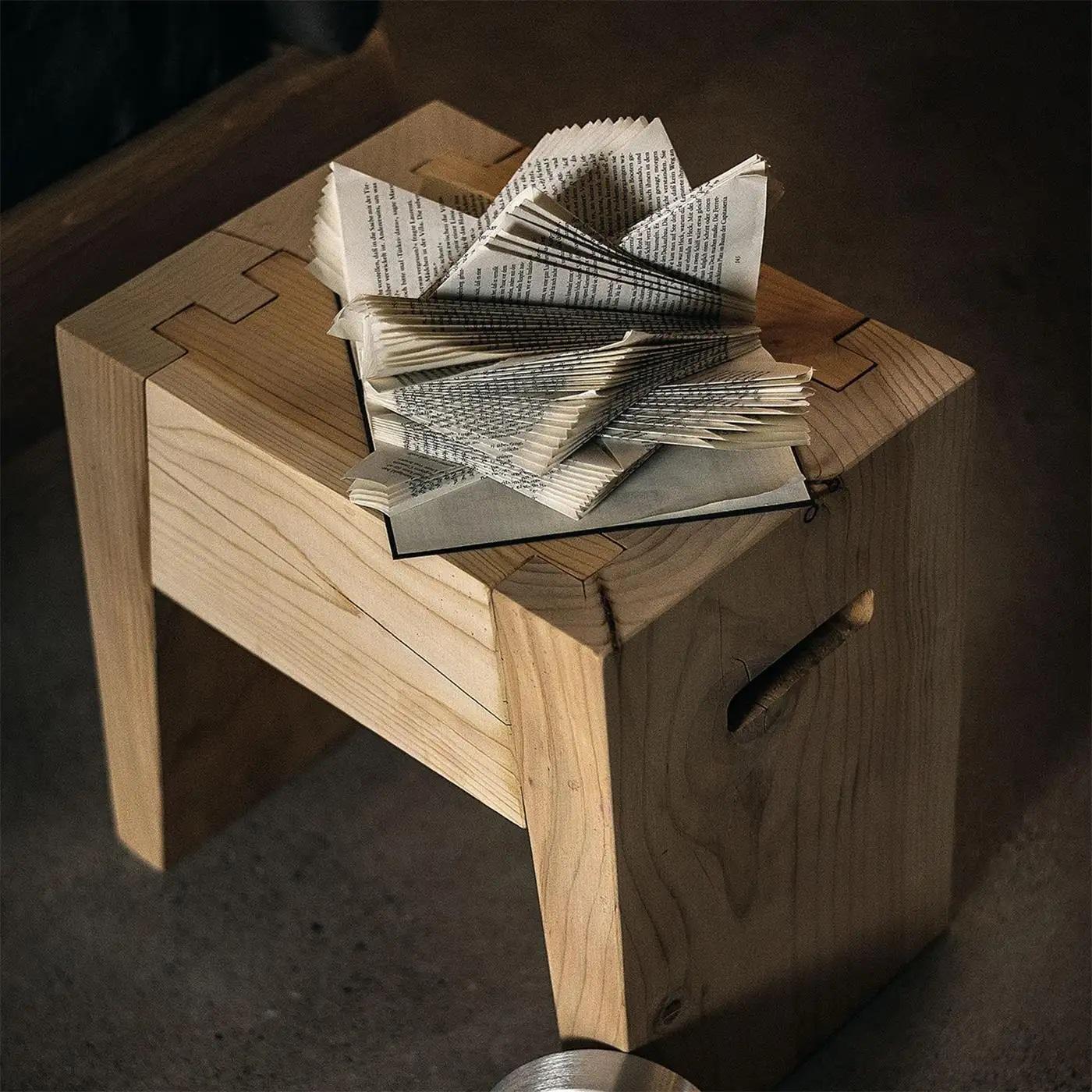 Italian Outdoor Set Vulcano Cedarwood Stool/Side Table By Marc Sadler For Riva1920 For Sale