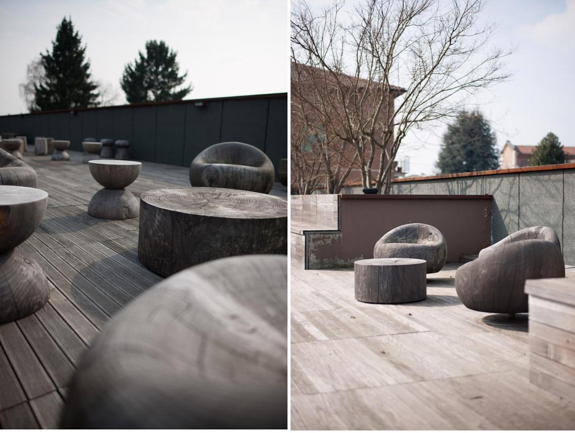 Hand-Crafted Outdoor Set Vulcano Cedarwood Stool/Side Table By Marc Sadler For Riva1920 For Sale