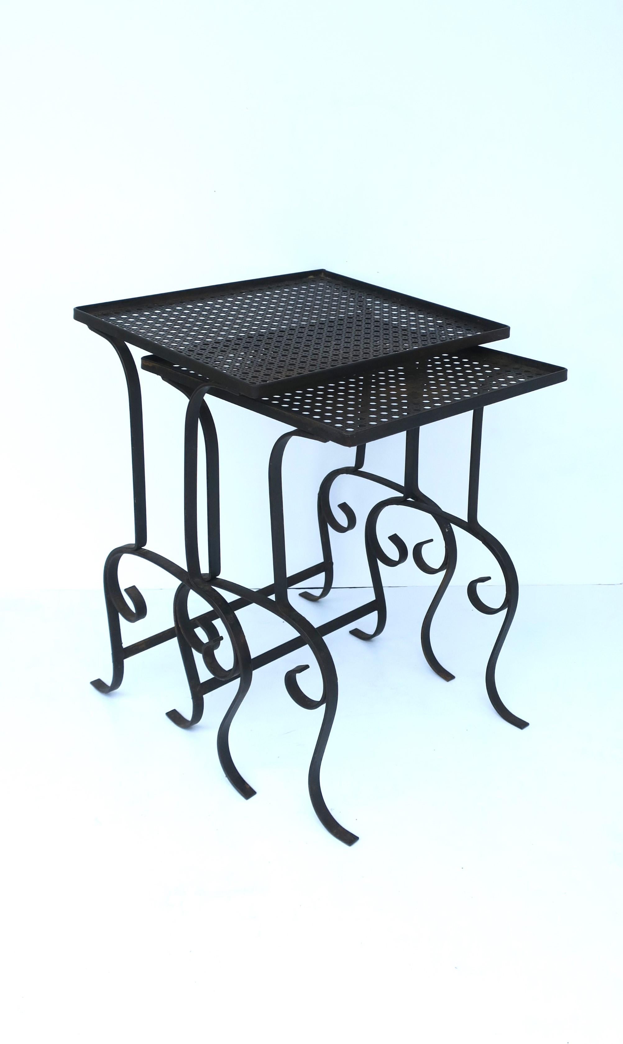 European Outdoor Side Drinks Nesting Tables with Metal Cane Tops, Set/Pair For Sale