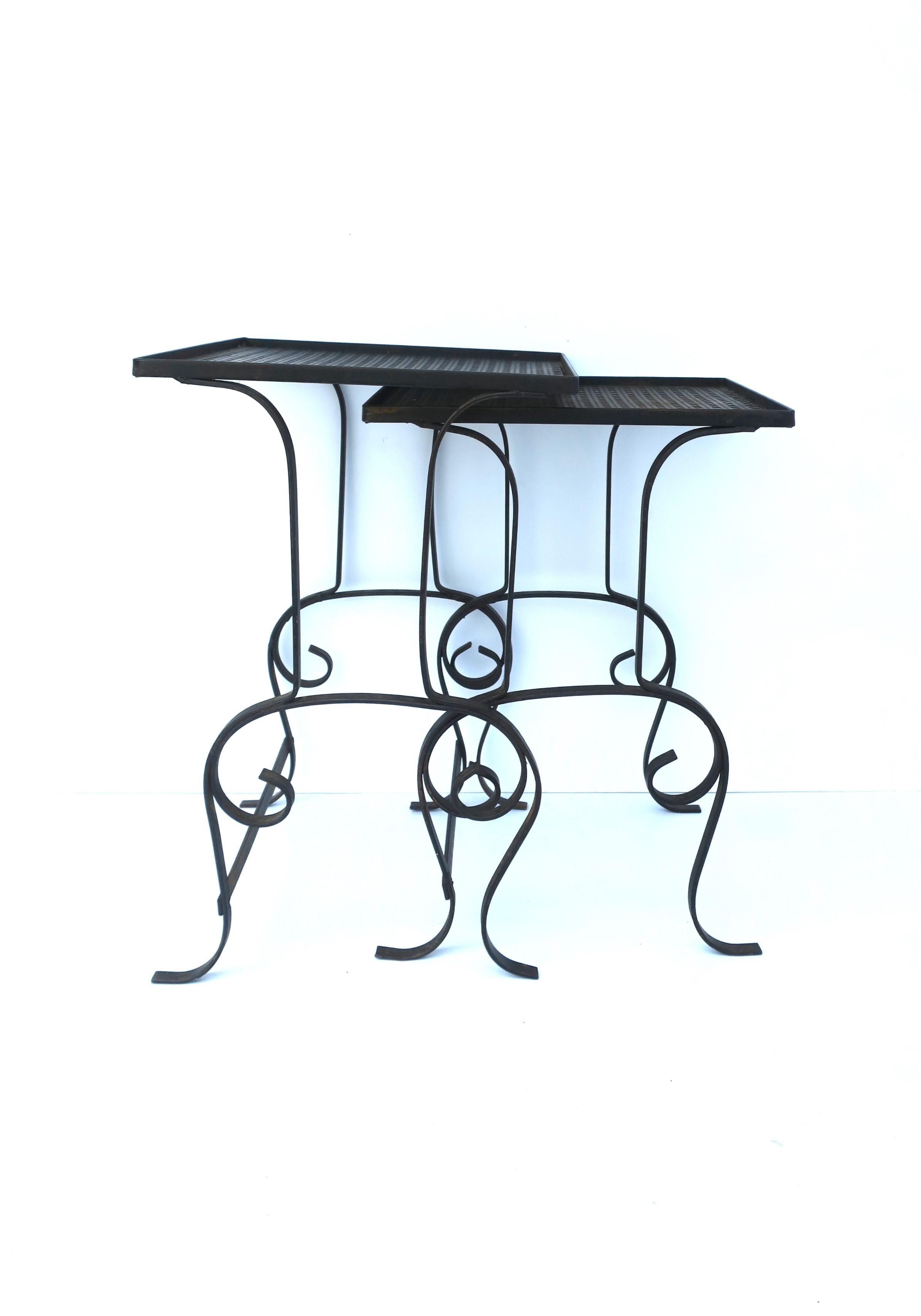 20th Century Outdoor Side Drinks Nesting Tables with Metal Cane Tops, Set/Pair For Sale