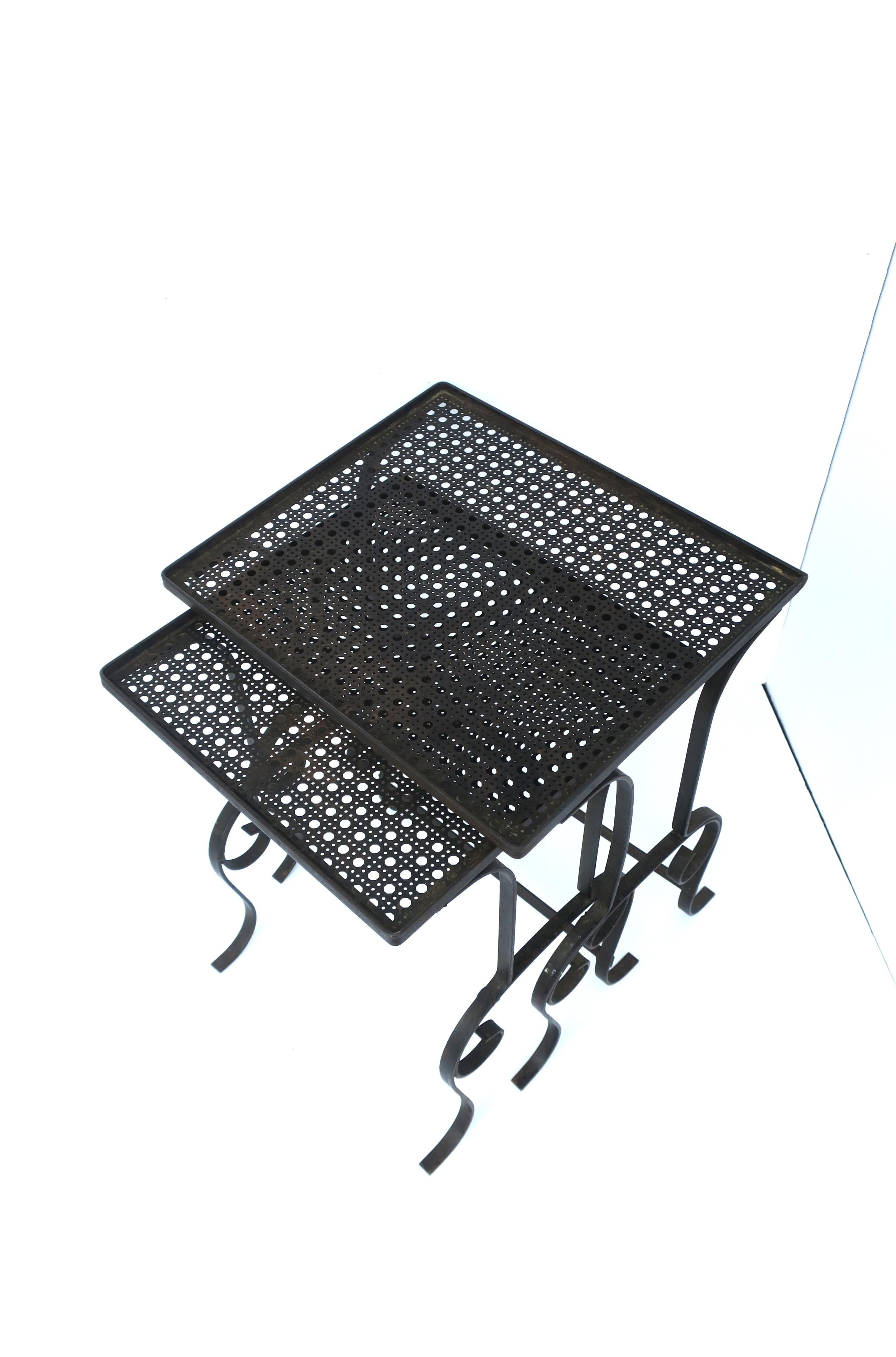 Outdoor Side Drinks Nesting Tables with Metal Cane Tops, Set/Pair For Sale 1