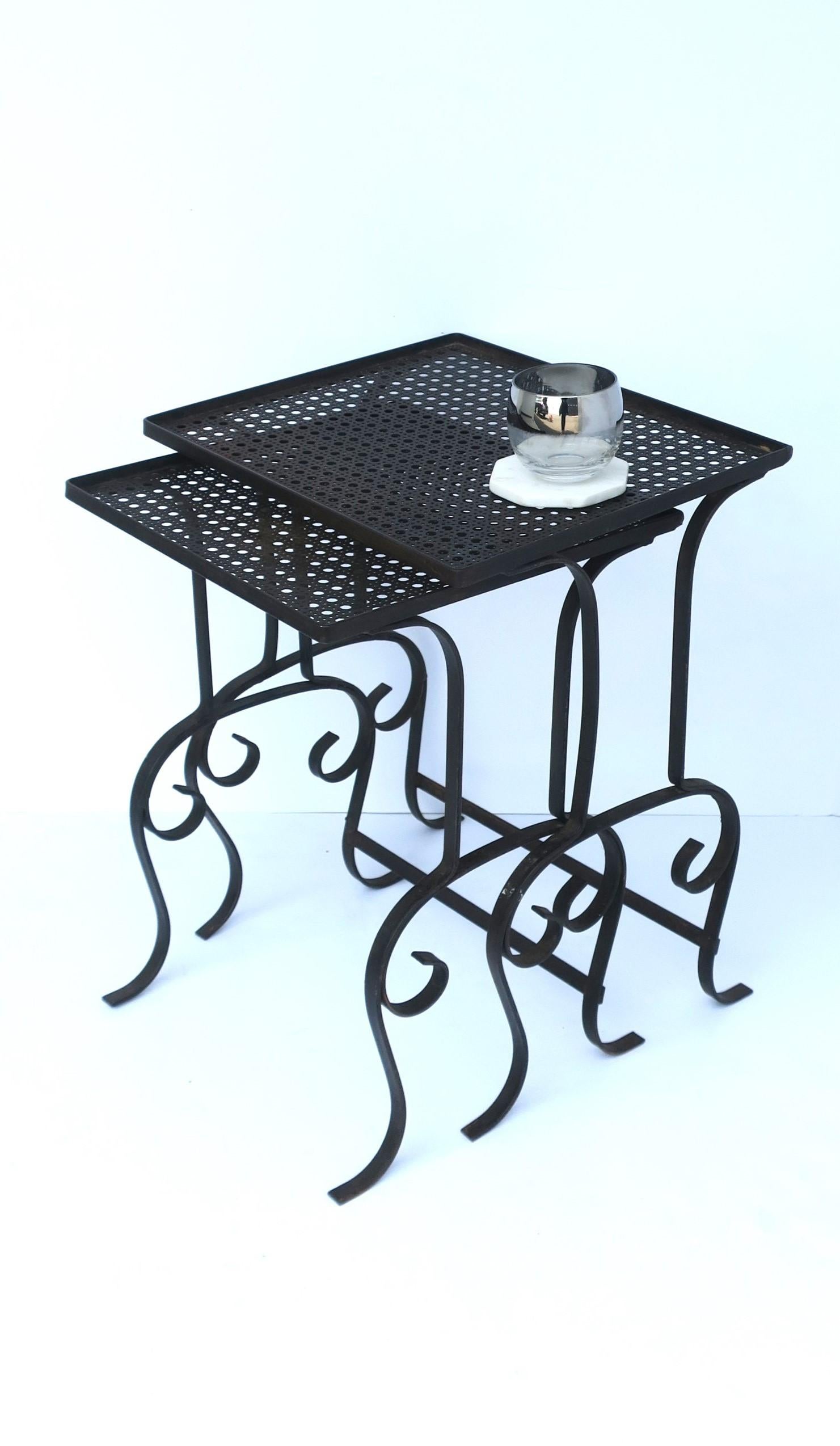 Outdoor Side Drinks Nesting Tables with Metal Cane Tops, Set/Pair For Sale 2