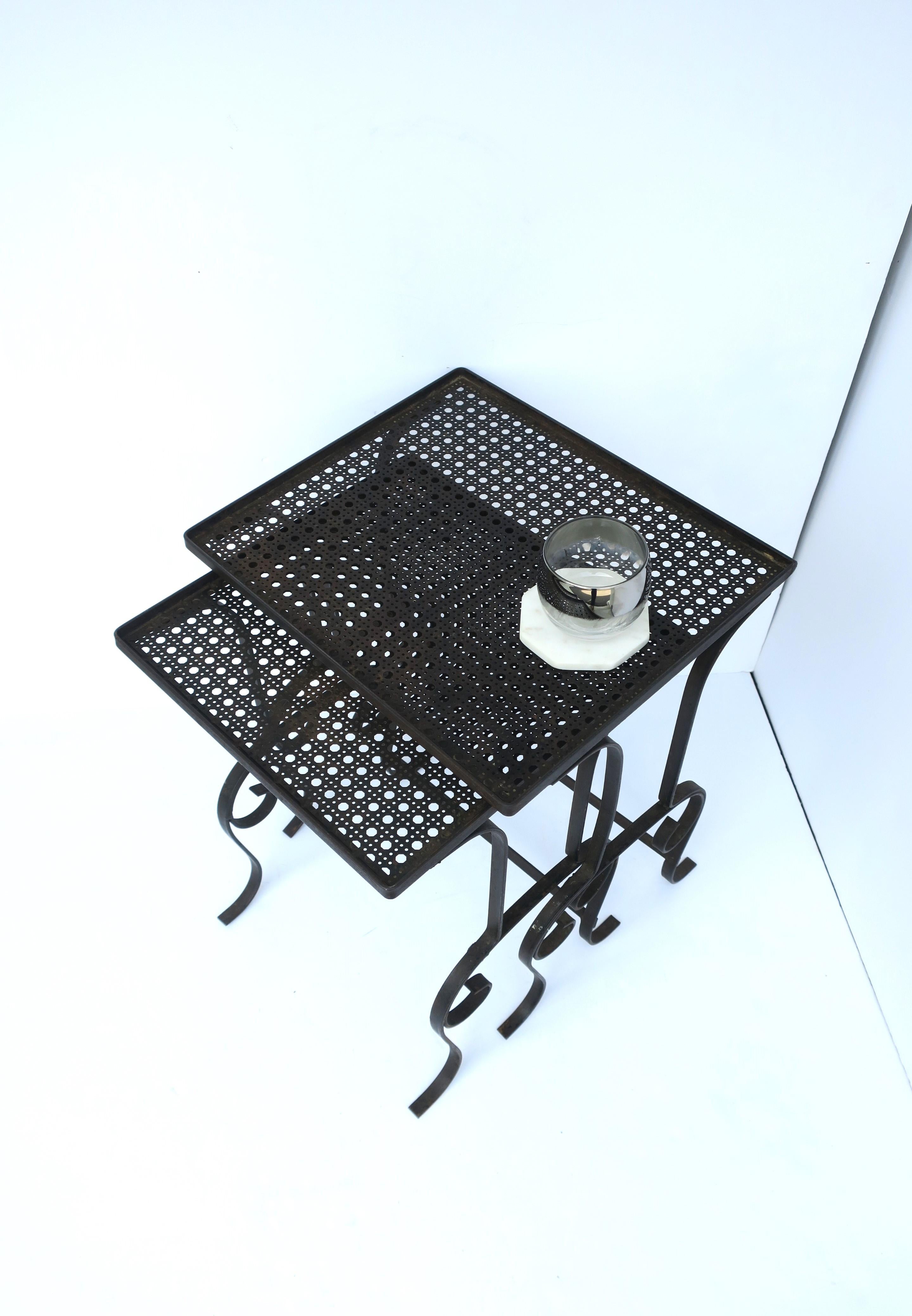 Outdoor Side Drinks Nesting Tables with Metal Cane Tops, Set/Pair For Sale 3