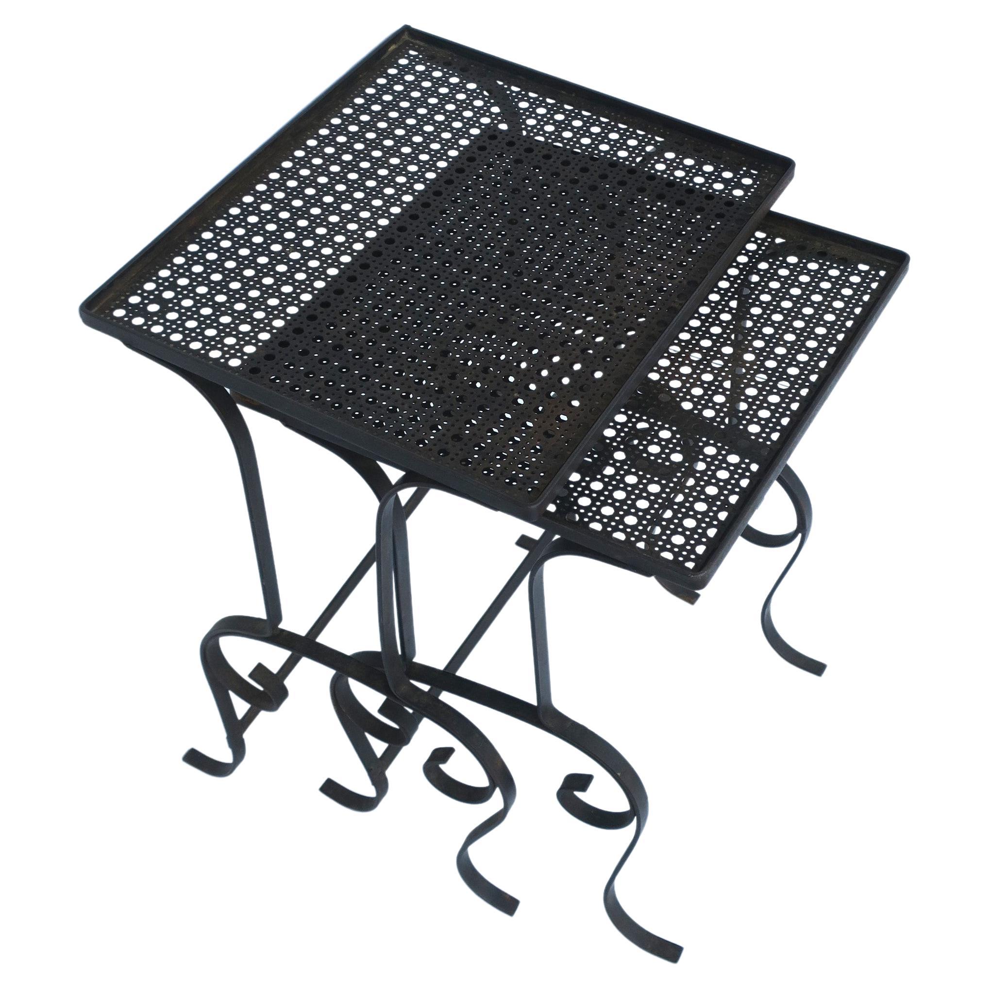 Outdoor Side Drinks Nesting Tables with Metal Cane Tops, Set/Pair