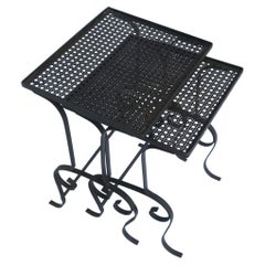Used Outdoor Side Drinks Nesting Tables with Metal Cane Tops, Set/Pair