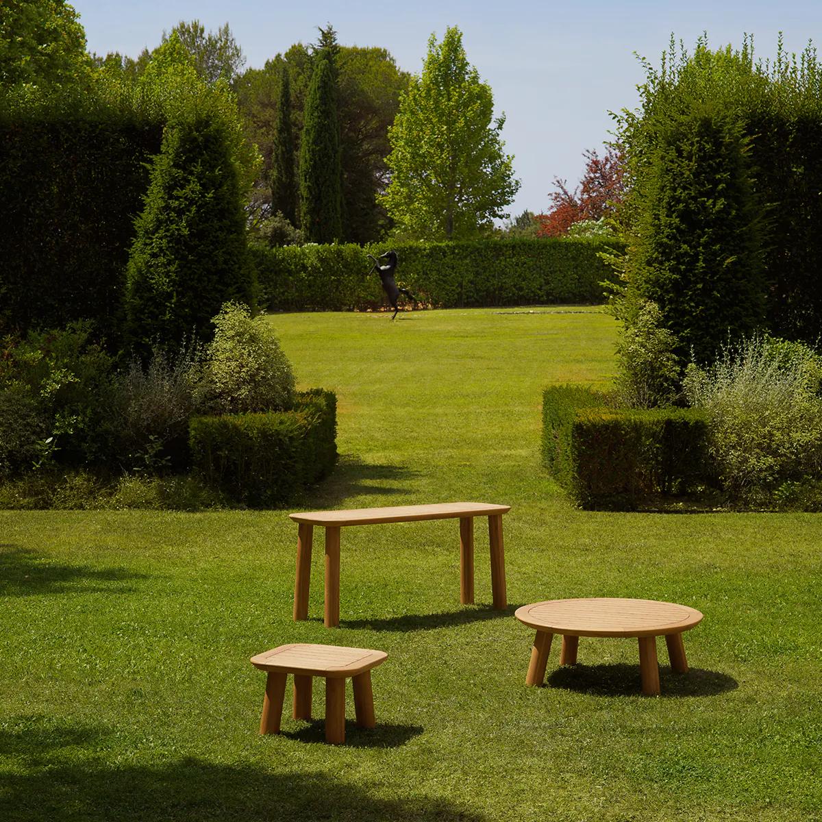 Modern Outdoor Side Table – Natural Teak For Sale