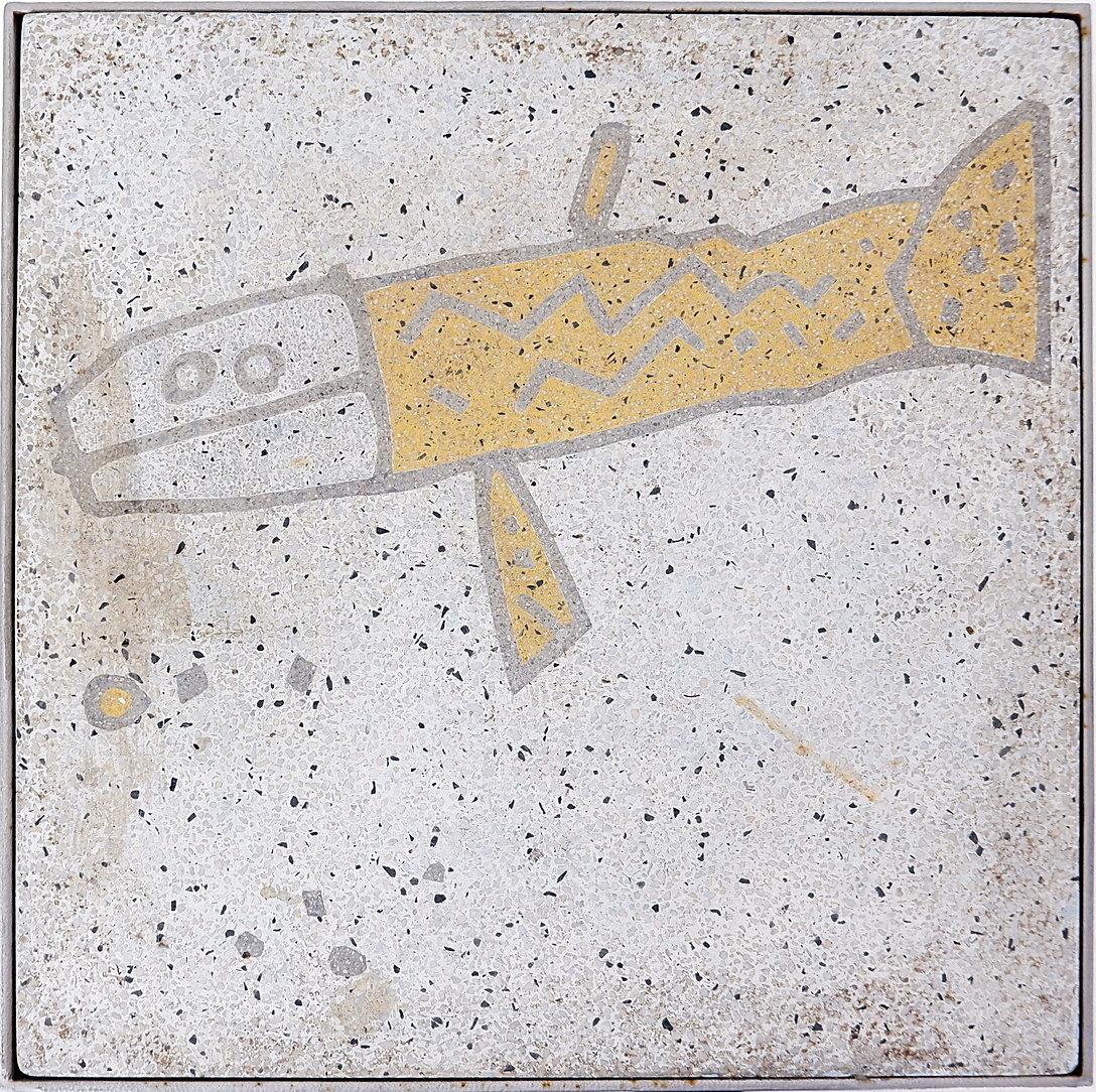 Usure conforme à l'âge et à l'utilisation
Table d'extérieur avec plateau en dalle de pierre de poisson
Meubles d'extérieur - Décoration
Dimensions : 55,5cmx55,5cm H:76cm 
Matière : Métal - Pierre 