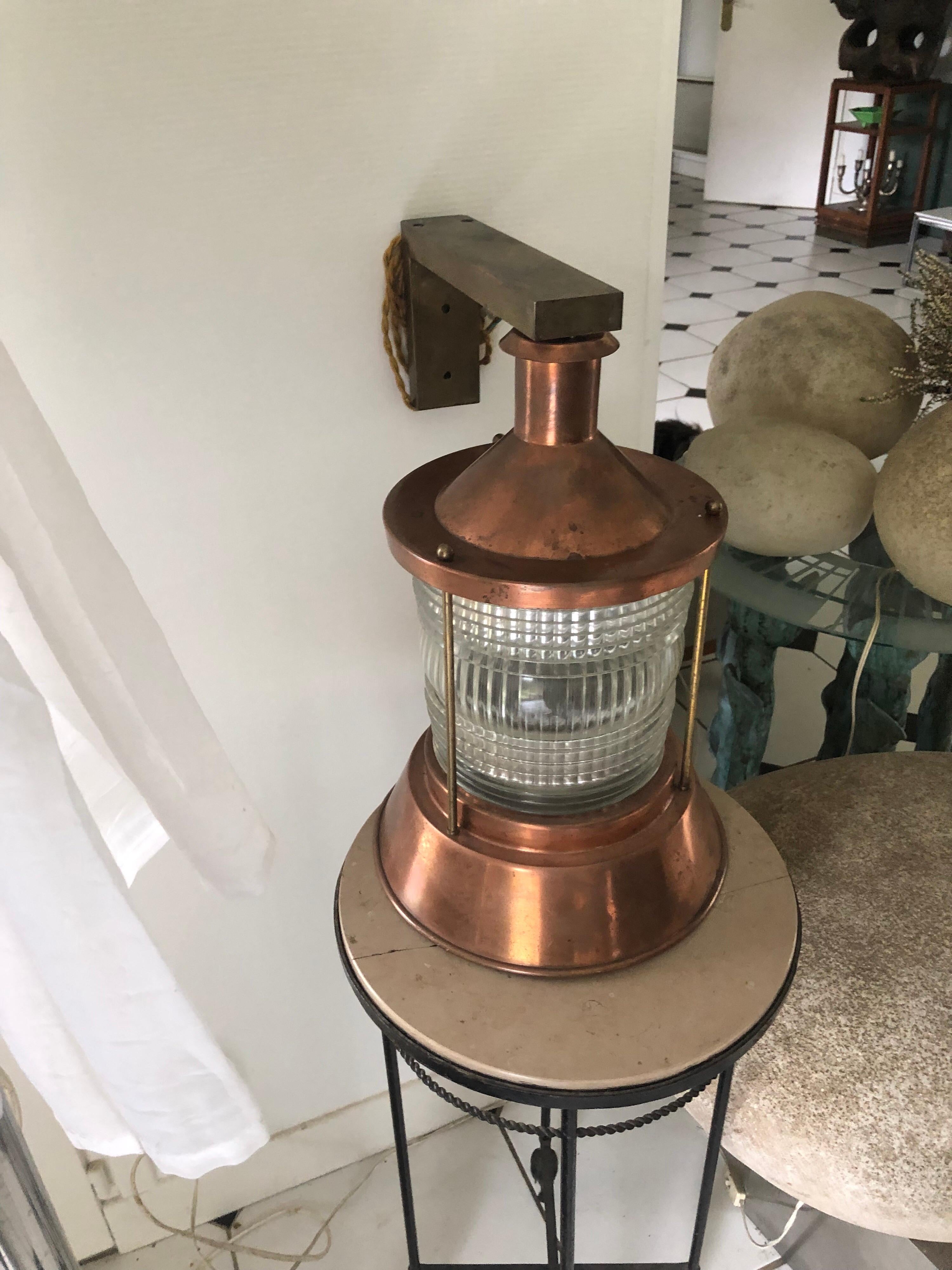 Outdoor lamp in copper signed Perzel.