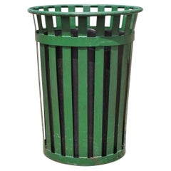 Retro Outdoor Slatted Steel Metal Green Park Trash Can & Liner - 24 Gallon