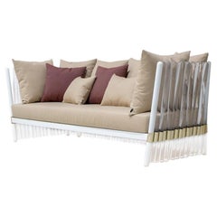 Outdoor Sofa Clear Acrylic Stainless Steel Details Waterproof Fabric Beige