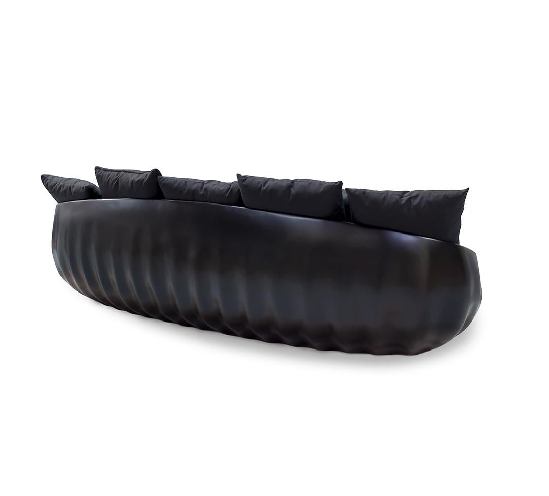 Outdoor Sofa in Fiberglass with Black Lacquer Finish and Waterproof Black Fabric In New Condition For Sale In Santo Tirso, PT