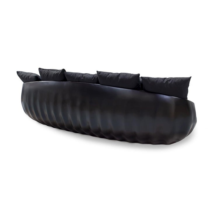 Shaped Outdoor Sofa Fiberglass Lacquered Black Waterproof Outdoor