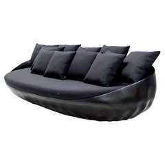 Outdoor Sofa in Fiberglass with Black Lacquer Finish and Waterproof Black Fabric