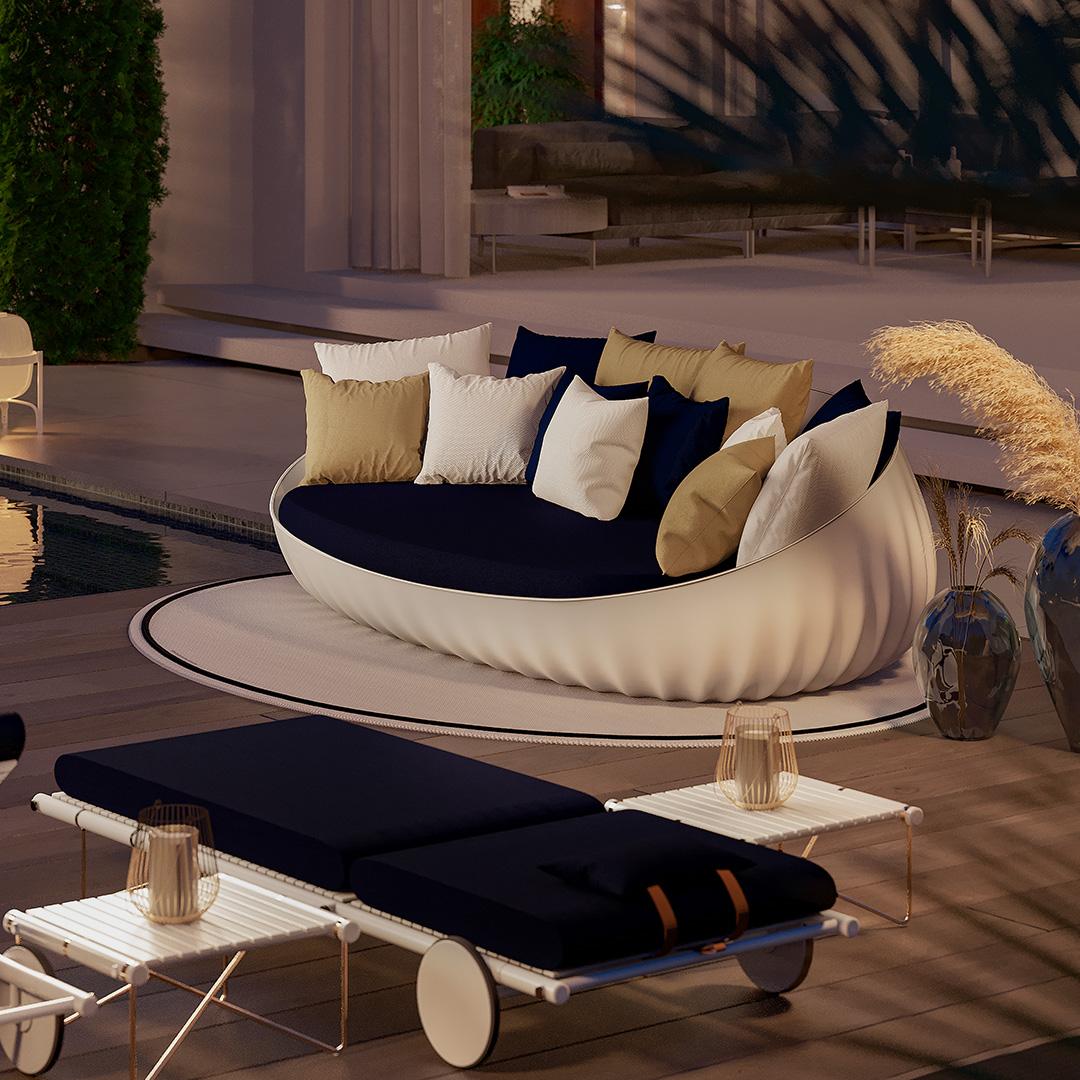 Outdoor-Sofa mit wetterfesten schwarzen Stoffen und weiß lackierter Struktur im Zustand „Neu“ im Angebot in Santo Tirso, PT