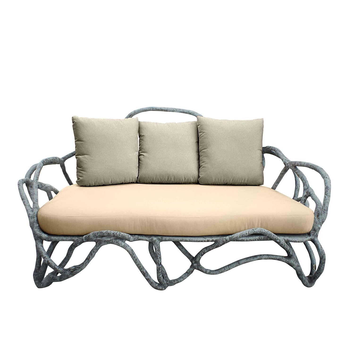 Contemporary garden sofa crafted of fiberglass-reinforced acrylic resin in aged concrete finish. The reinforced resin is forceful enough to withstand extreme weather conditions without cracking or changing color.
Structure: Fiberglass-reinforced