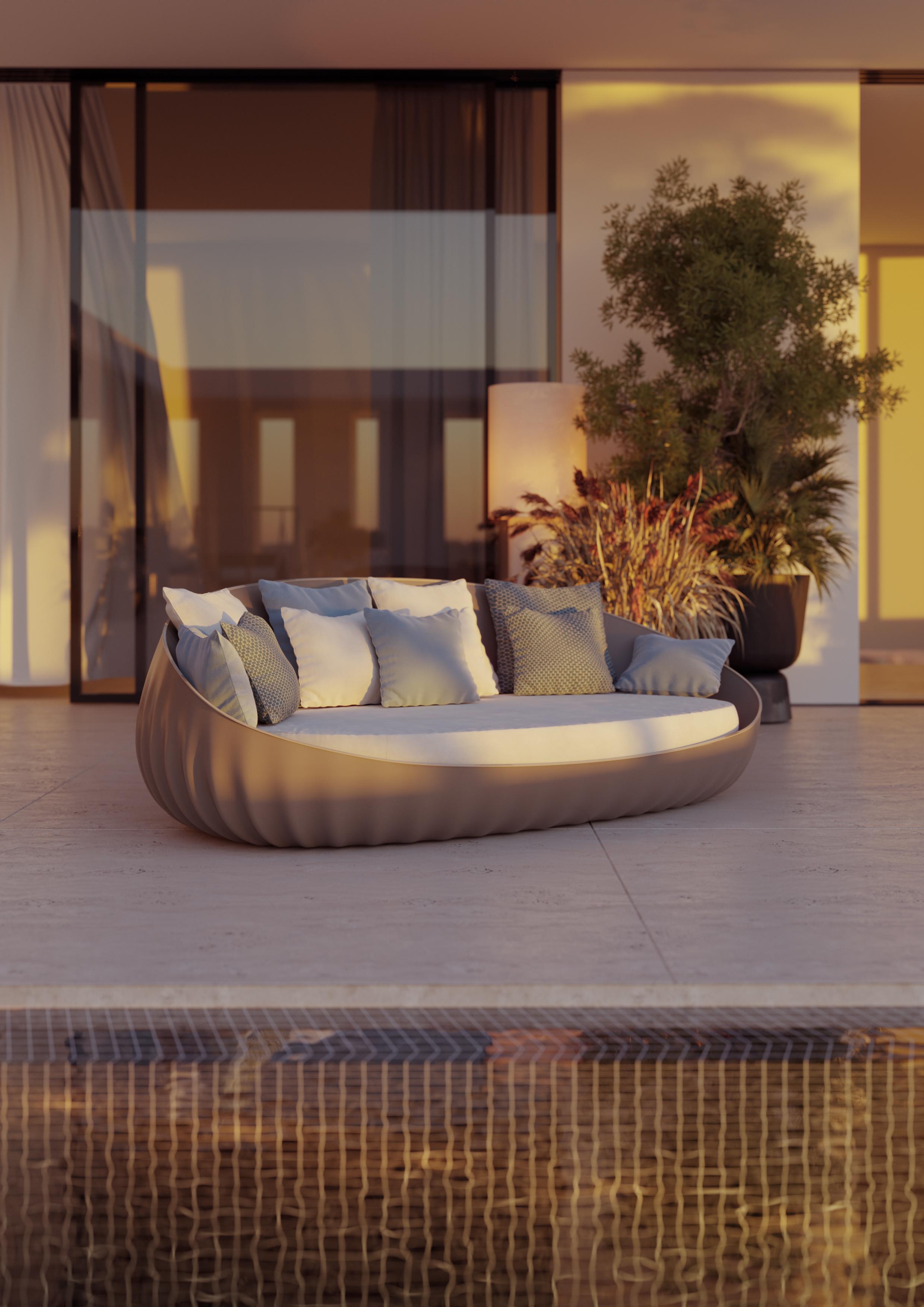 Tissu Canapé d'extérieur en noir avec tissu Dedar et coussins en cuir Brown en vente