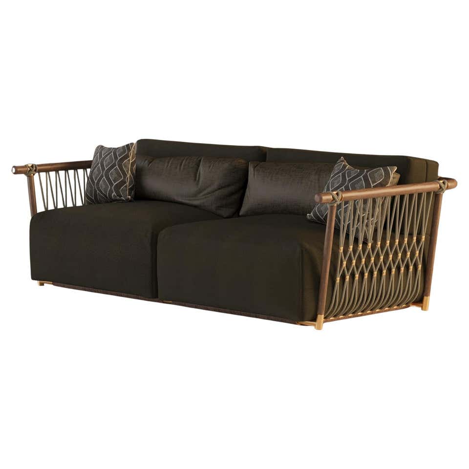 Outdoor Woven Rope Sofa in Natural Teak For Sale at 1stDibs | weathered ...