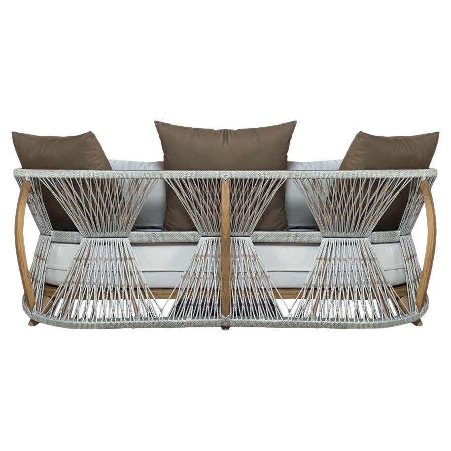 Outdoor Sofa in Handwoven Rope and Solid Teak For Sale at 1stDibs