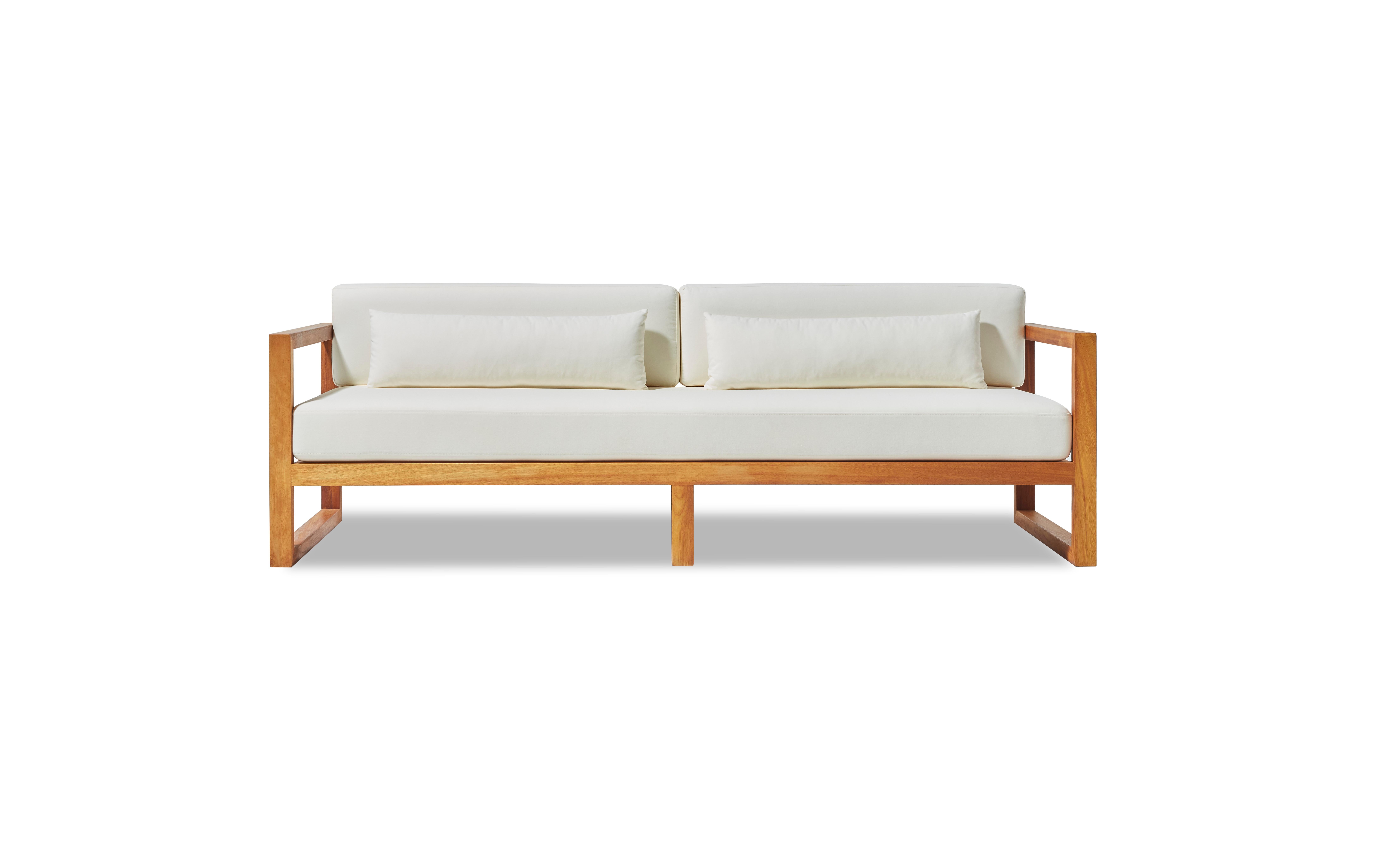 Modern Outdoor Sofa in Solid Iroko White Water- Repellent Fabric by CDW - GUSTO For Sale