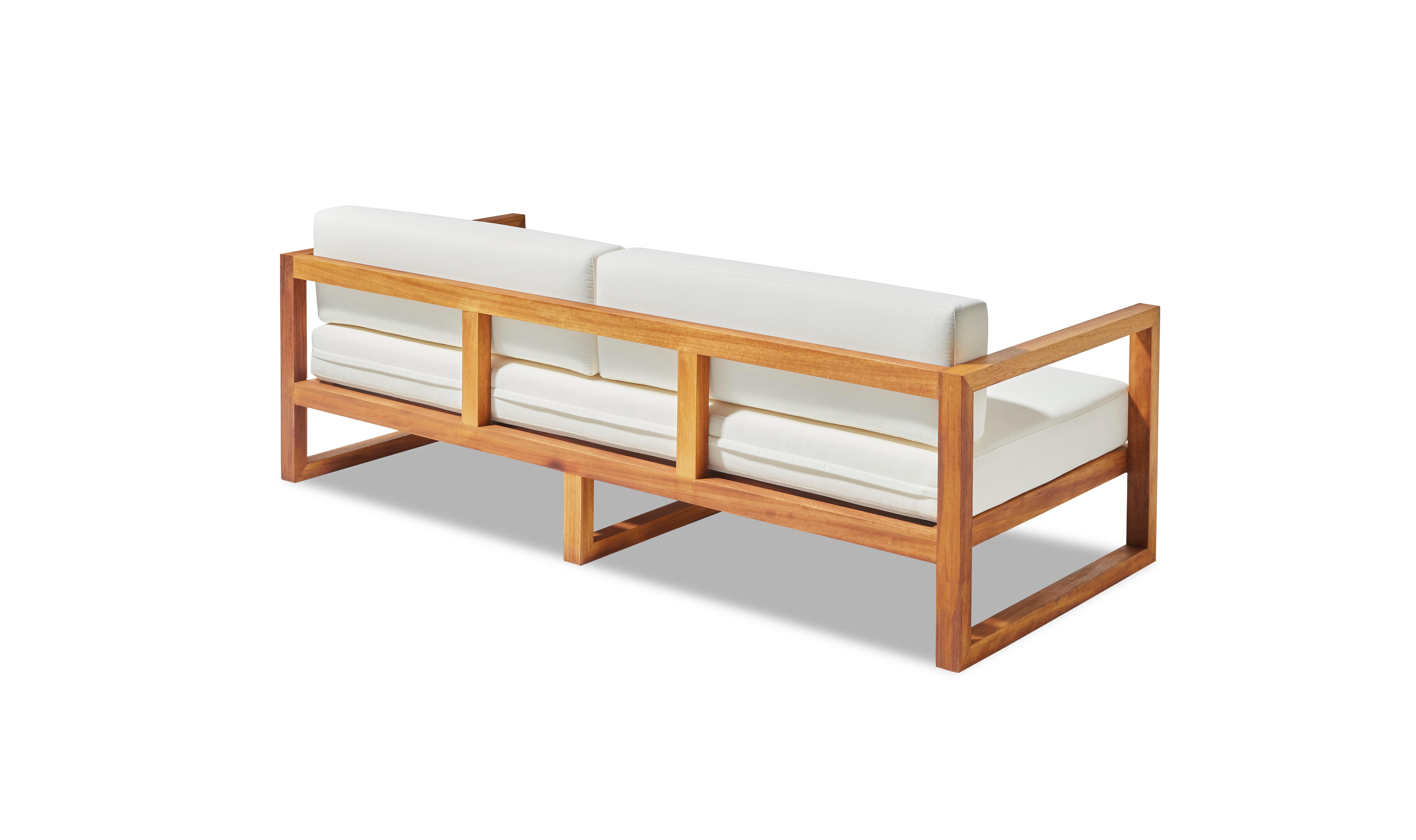 Hand-Crafted Outdoor Sofa in Solid Iroko White Water- Repellent Fabric by CDW - GUSTO For Sale