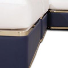 Modular Outdoor Sofa with Waterproof Blue Leather Upholstery