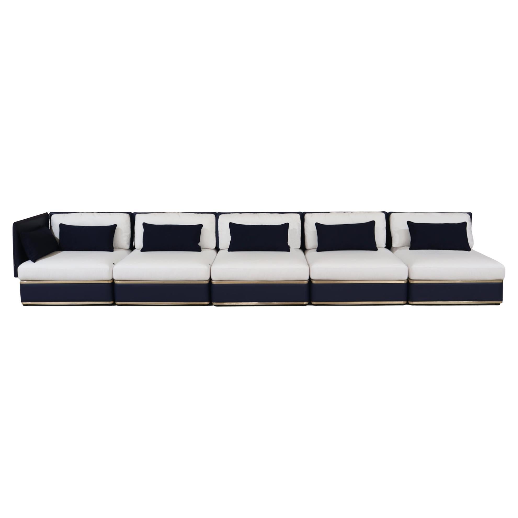 Modular Outdoor Sofa with Waterproof Blue Leather Upholstery
