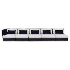 Modular Outdoor Sofa with Waterproof Blue Leather Upholstery