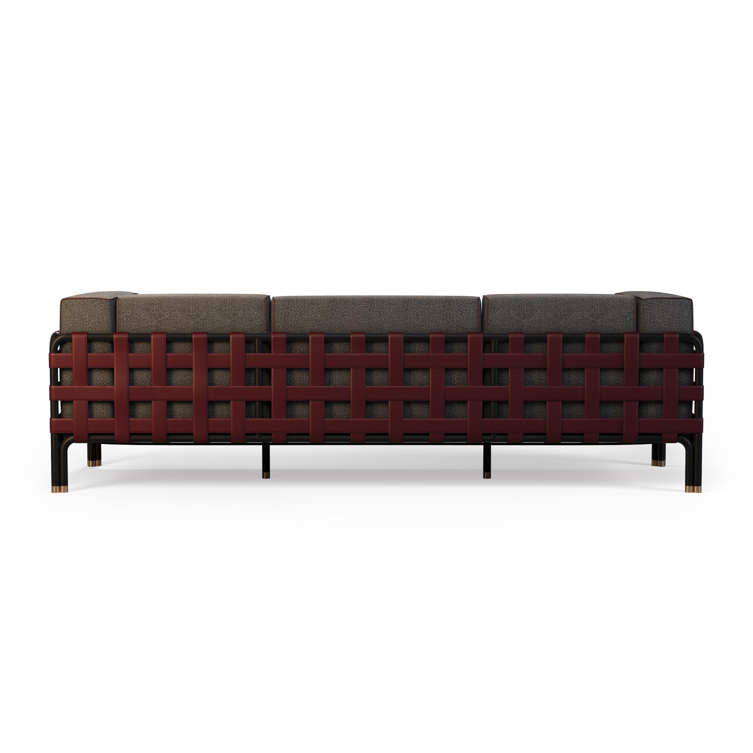 Stilvolles Outdoor-Sofa mit burgunderroten Lederakzenten (Portugiesisch) im Angebot