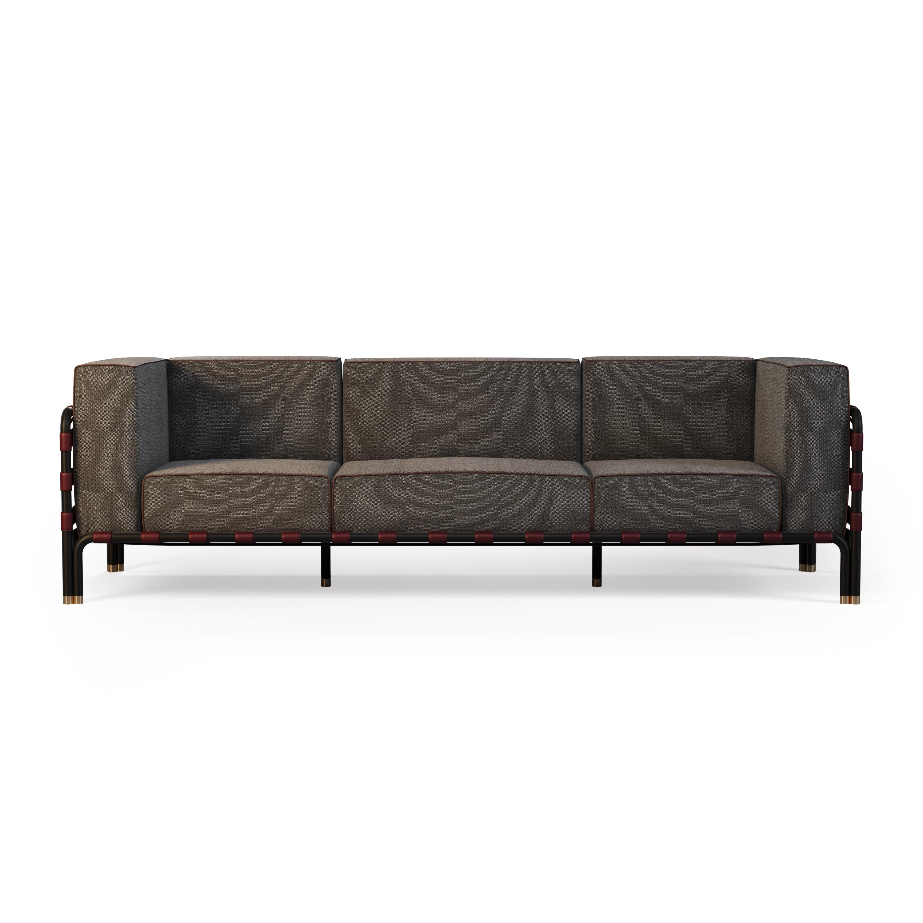 Stilvolles Outdoor-Sofa mit burgunderroten Lederakzenten (Edelstahl) im Angebot