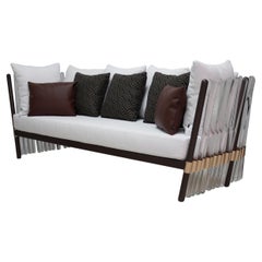 Outdoor Sofa with Gold Details and Bouclé Fabric