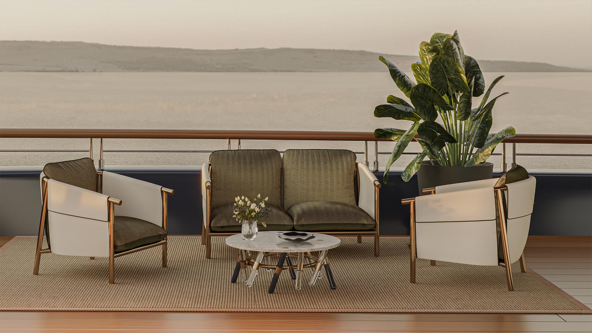 Outdoor Lounge Sofa mit Lederakzenten im Angebot 1