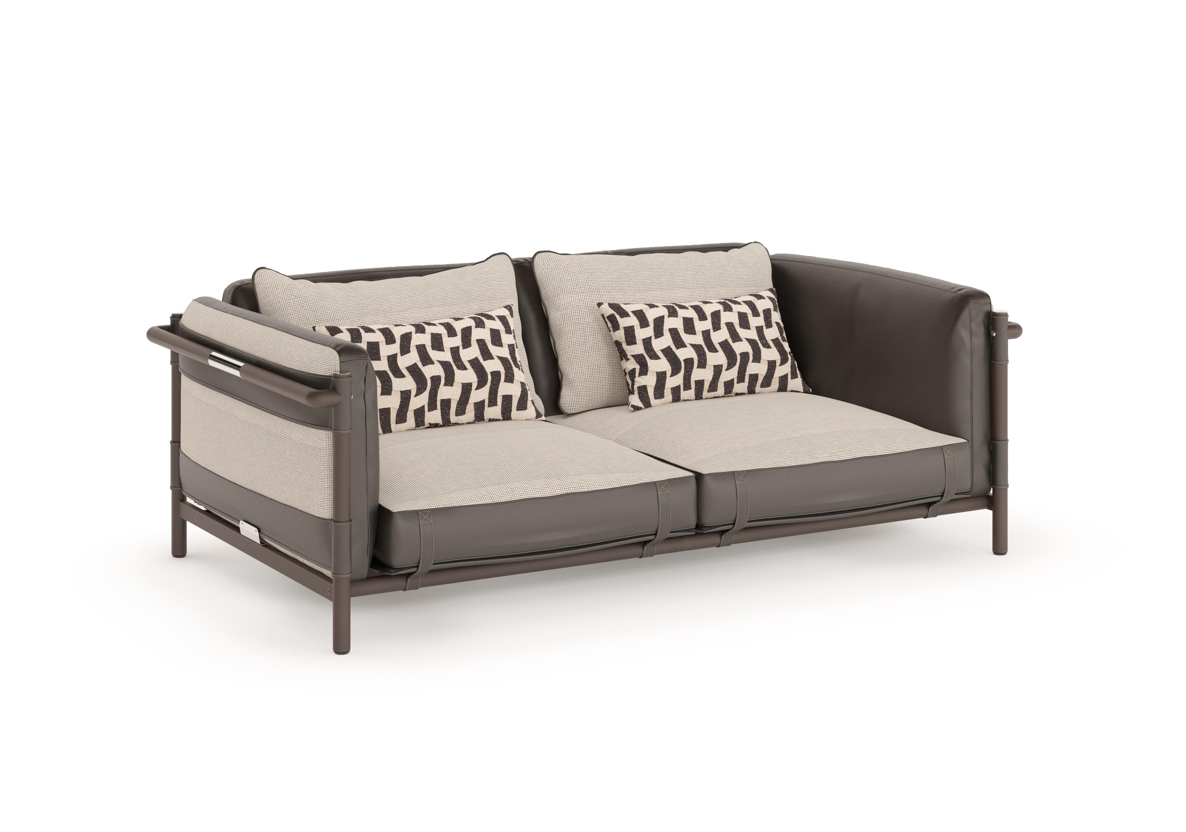 Portoghese Divano da esterno con cinghie in pelle in vendita