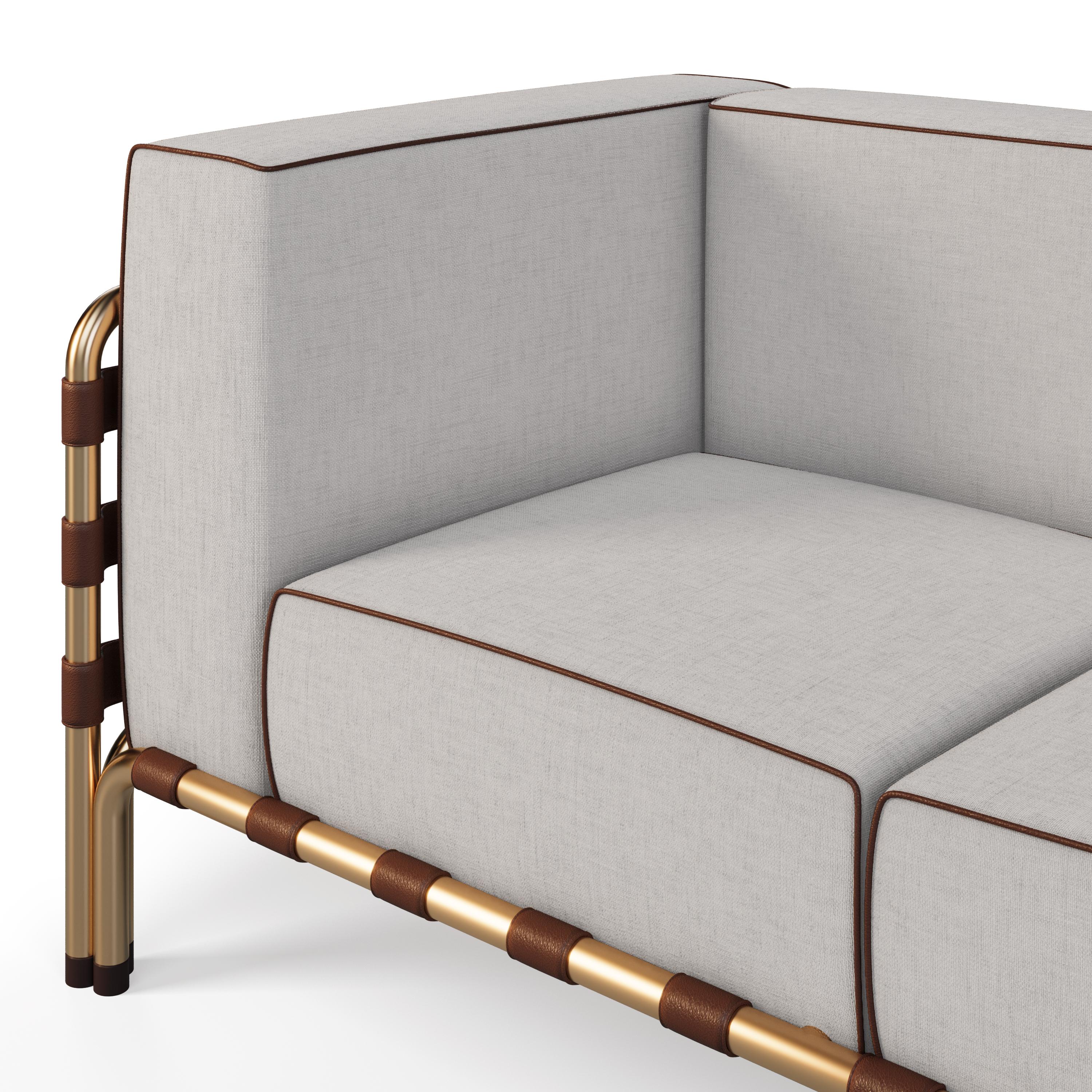 Portugais Sofa d'extérieur avec détails en tissu imperméable et en cuir en vente