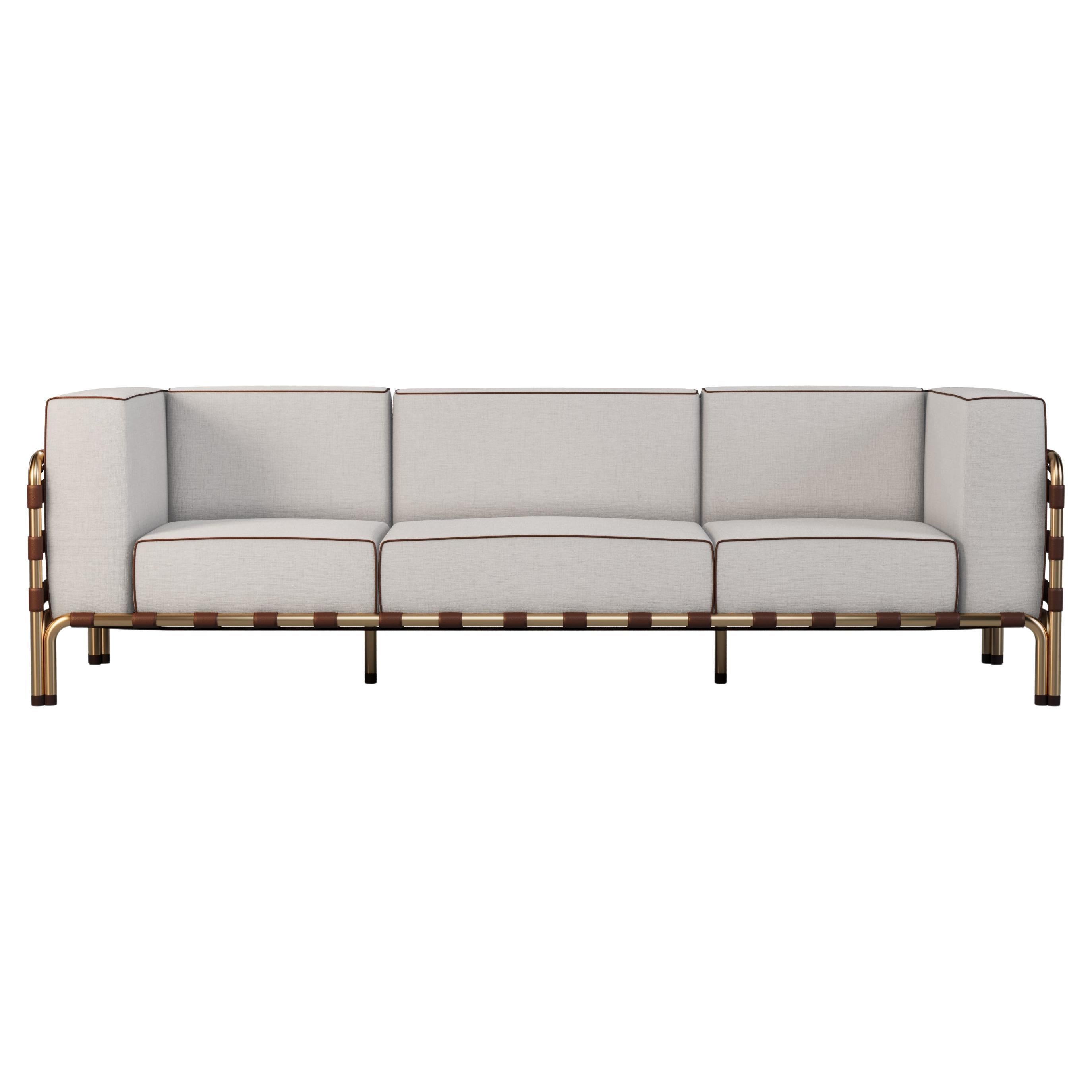 Strapazierfähiges Outdoor-Sofa mit wasserfestem Stoff und Lederdetails