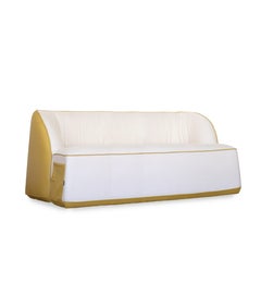 Modern Lounge Foam Outdoor Sofa in Yellow Leather and White Fabric