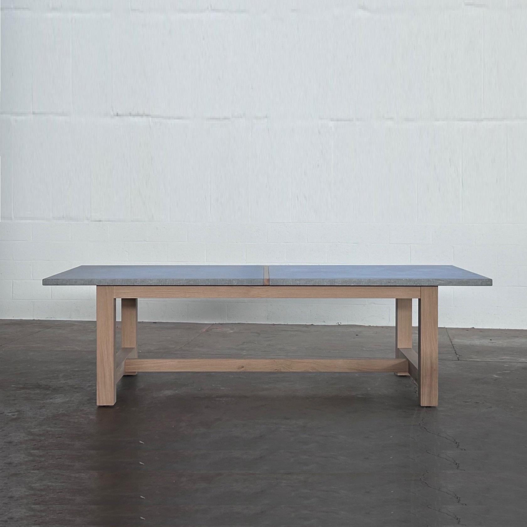 Outdoor Solid Oak Dining Table With Belgian Bluestone Slab Top For Sale 1