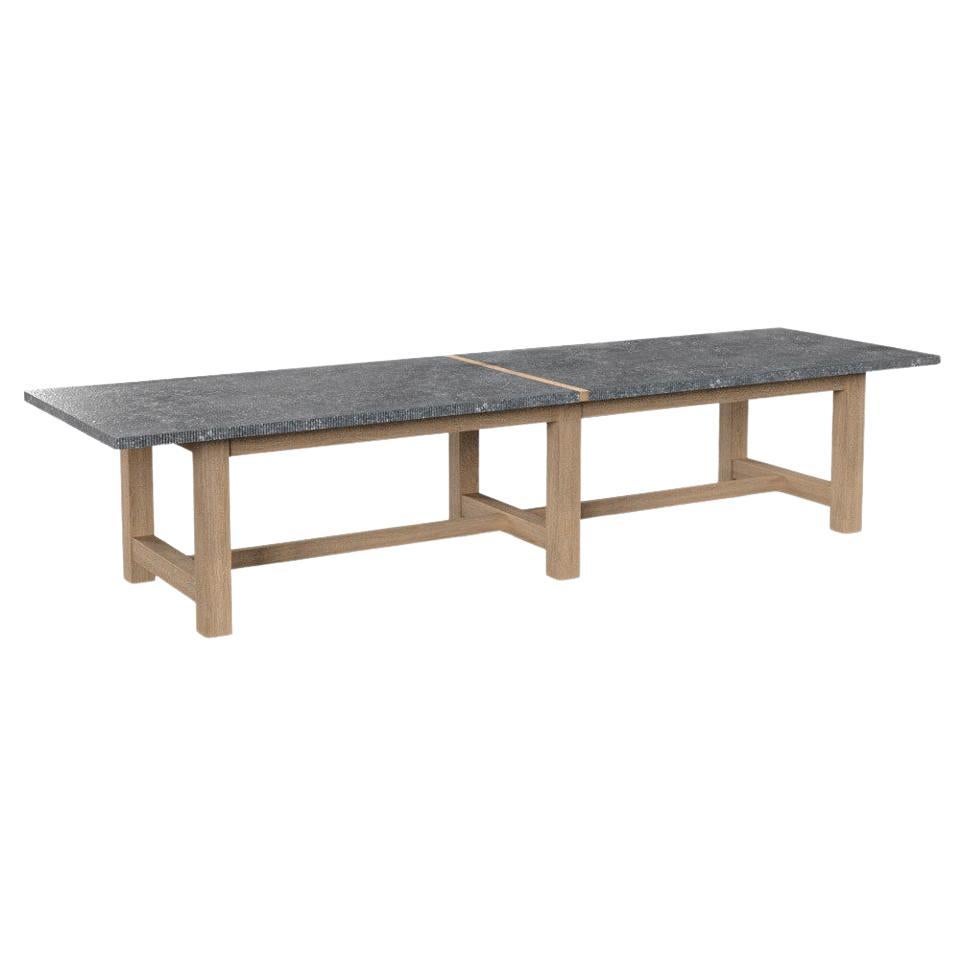 Outdoor Solid Oak Dining Table With Belgian Bluestone Slab Top For Sale