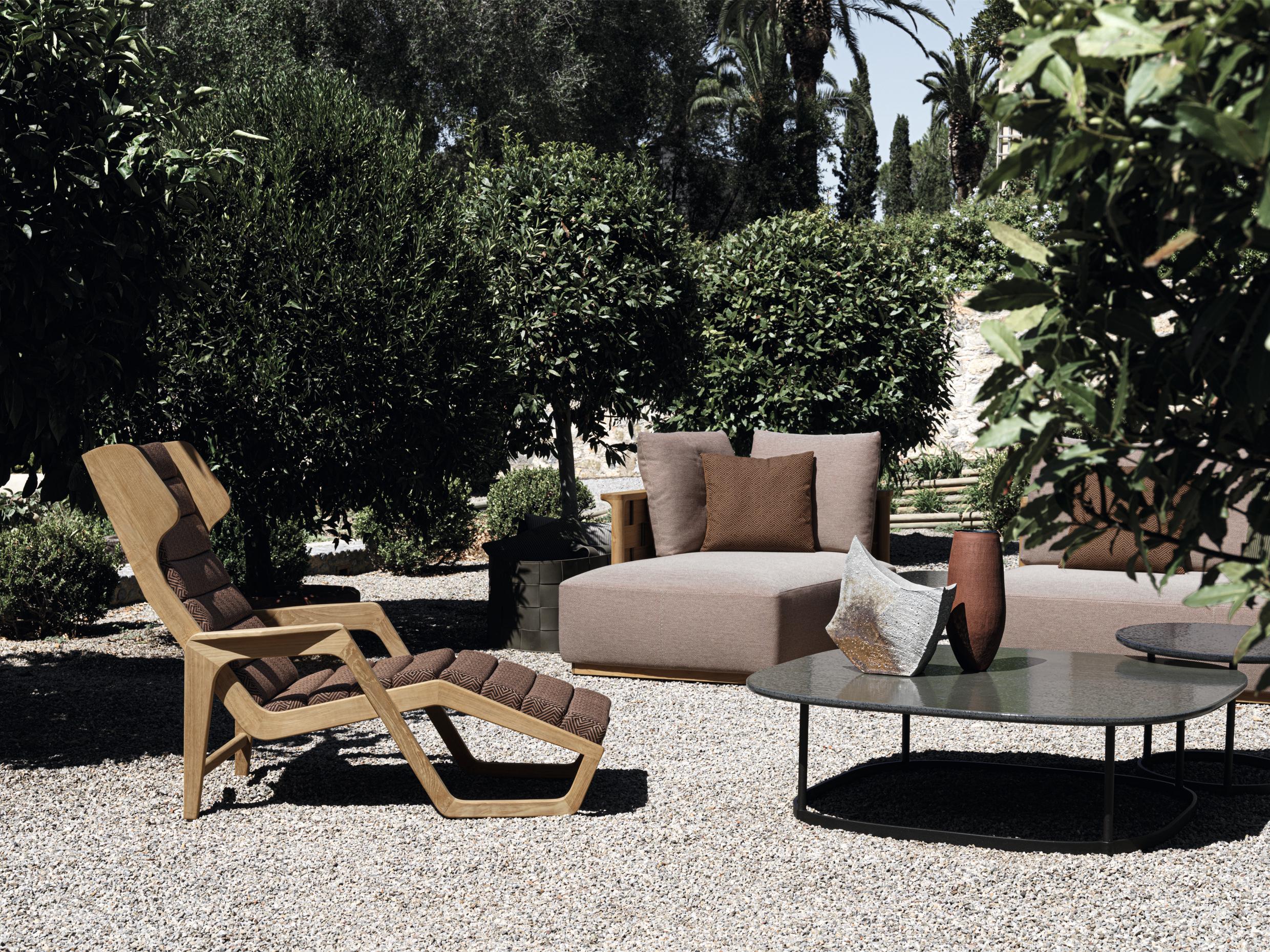 Contemporain Outdoor Solid Wood Blue fabric Armchair Molteni&C by Giò Ponti Design D.150.5 en vente