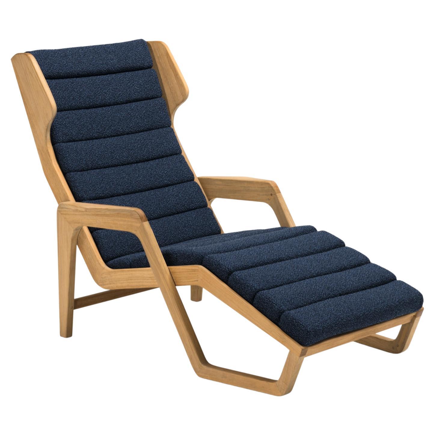 Outdoor Solid Wood Blue fabric Armchair Molteni&C by Giò Ponti Design D.150.5 For Sale