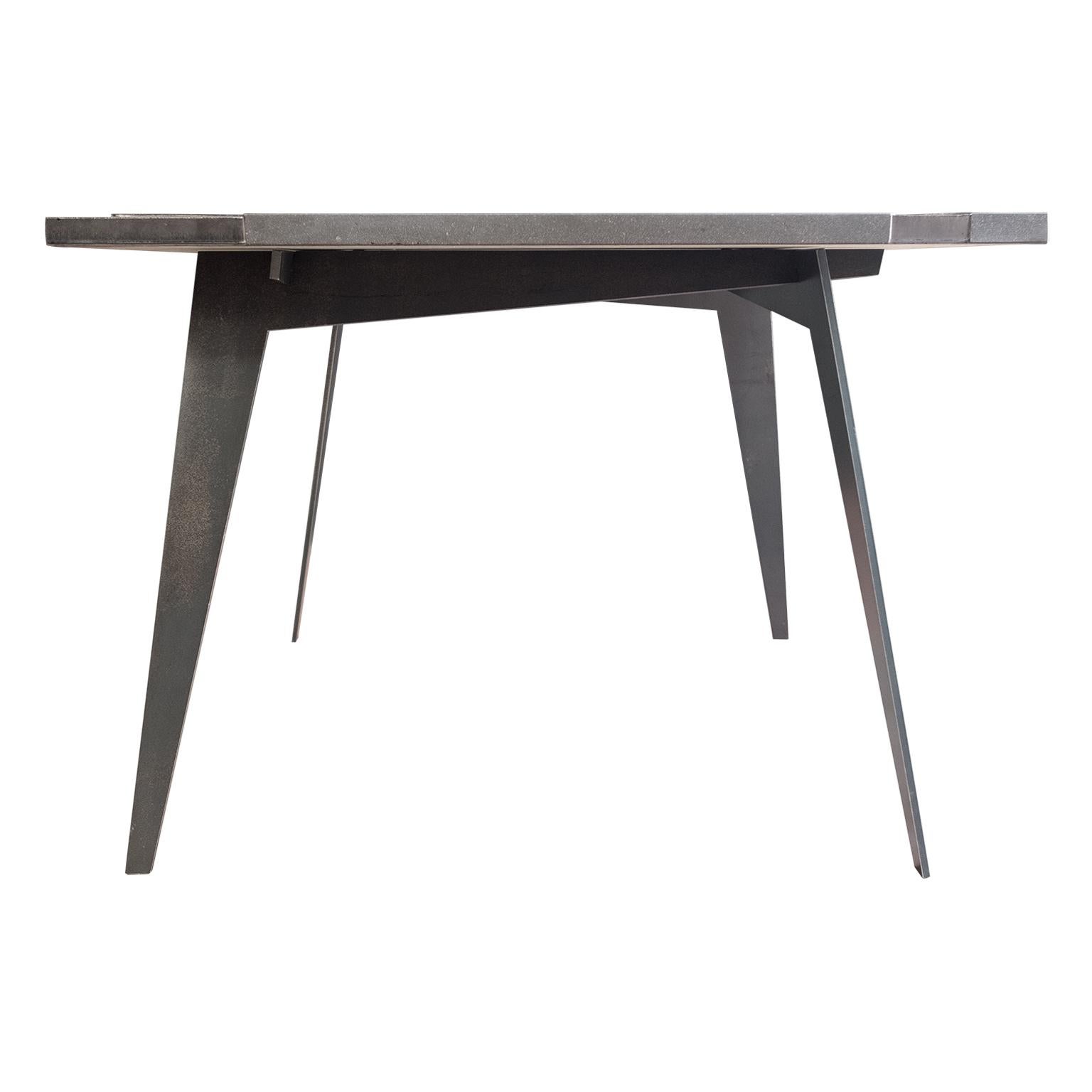 Modern Square Table in Lava Stone and Steel, FilodiFumo 4th For Sale