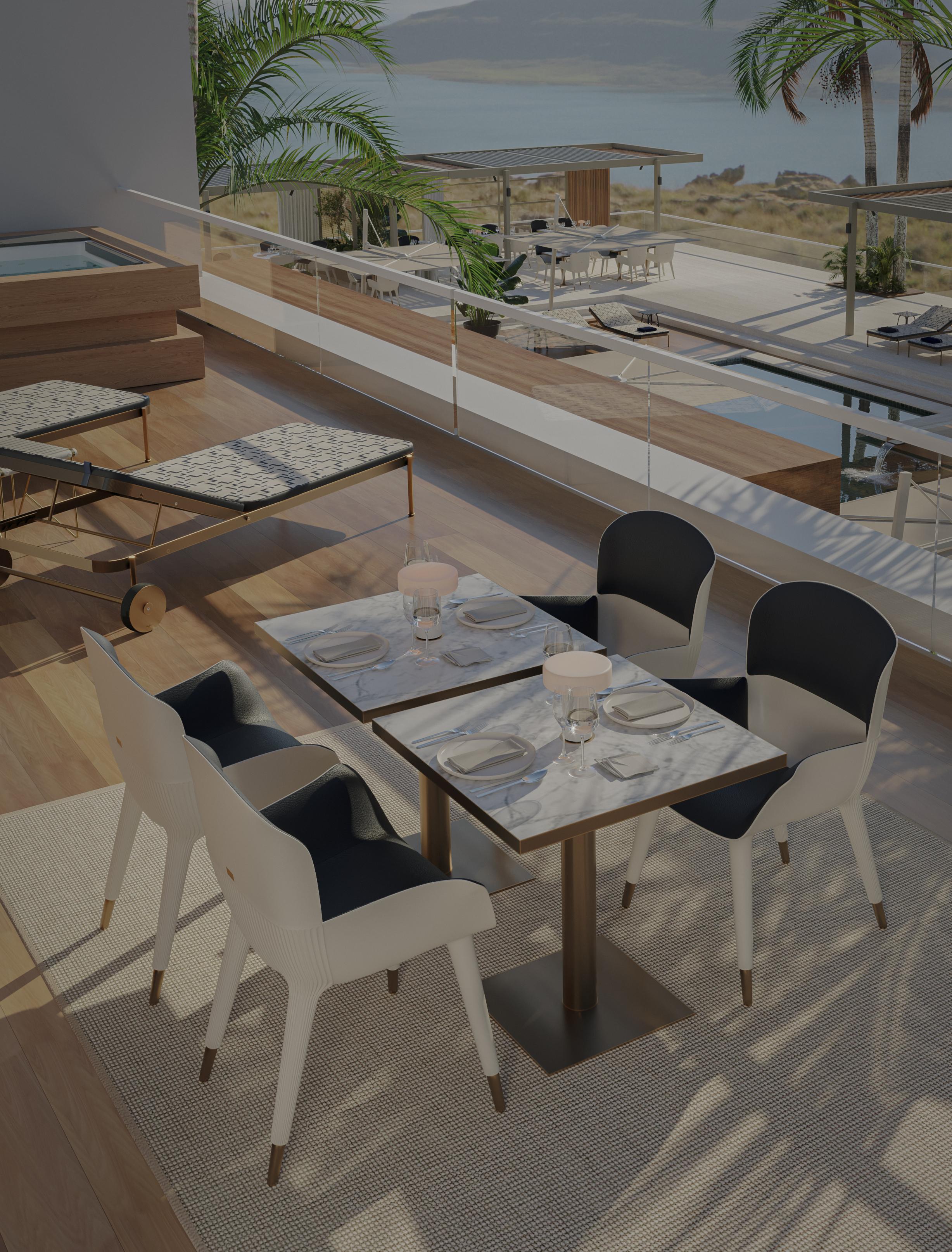 Table carrée d'extérieur avec structure métallique et plateau de salle à manger en marbre Neuf - En vente à Santo Tirso, PT