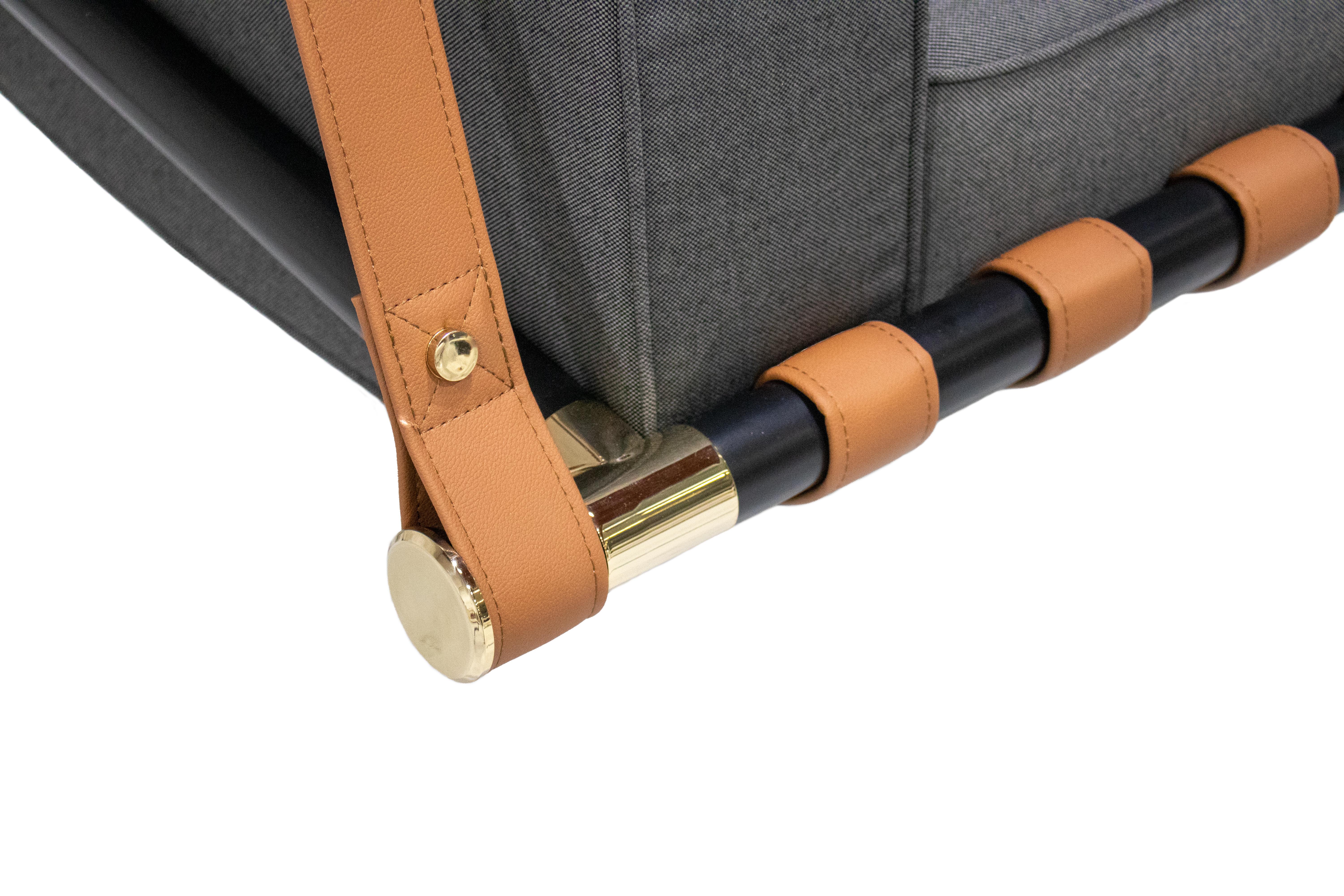 Silla colgante moderna de exterior de acero inoxidable con cuero y tela acrílica Moderno en venta