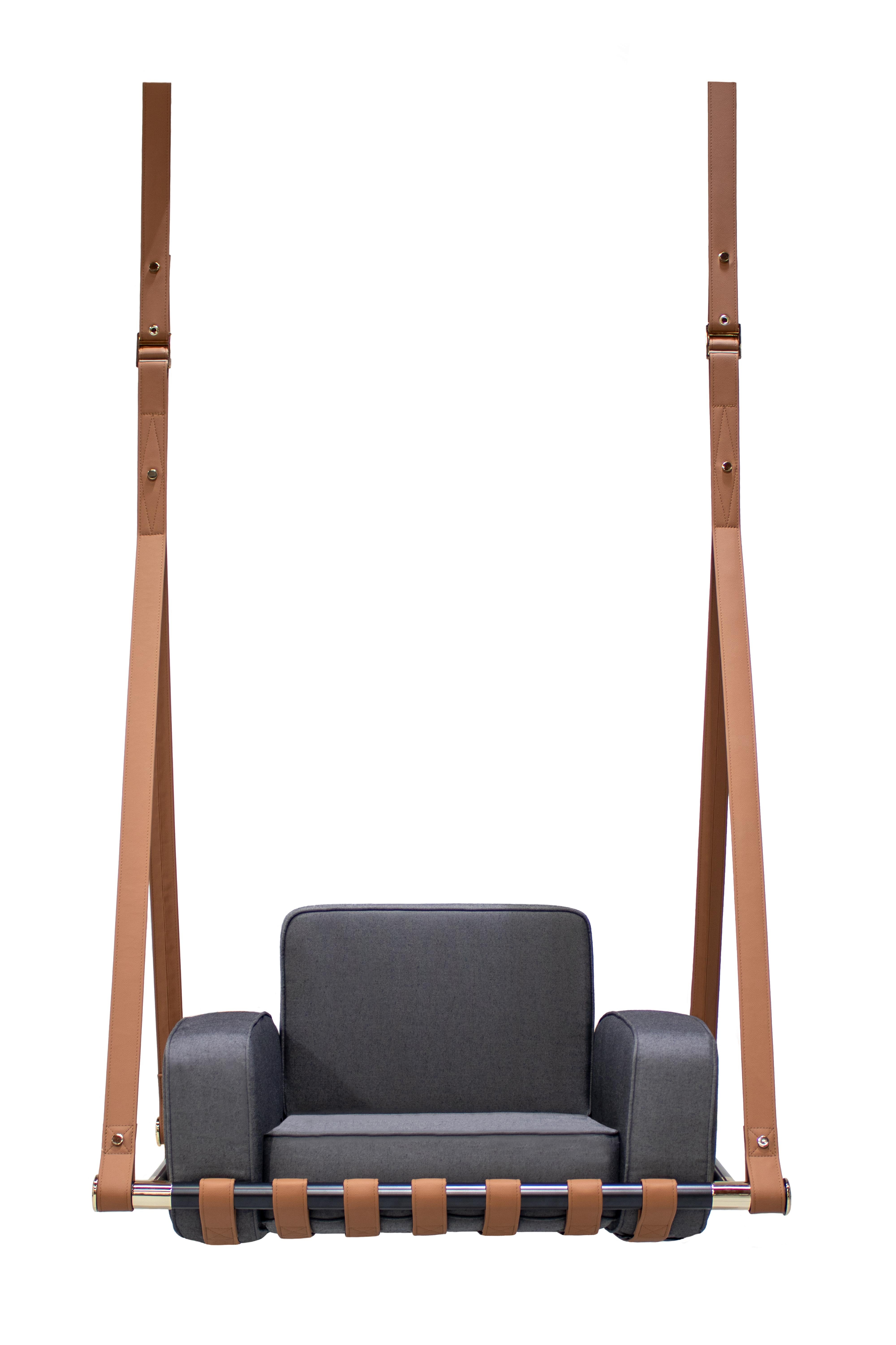 Silla colgante moderna de exterior de acero inoxidable con cuero y tela acrílica Portugués en venta