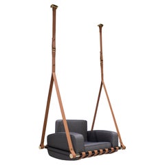 Moderner Outdoor-Hängesessel aus Edelstahl mit Leder und Acrylgewebe