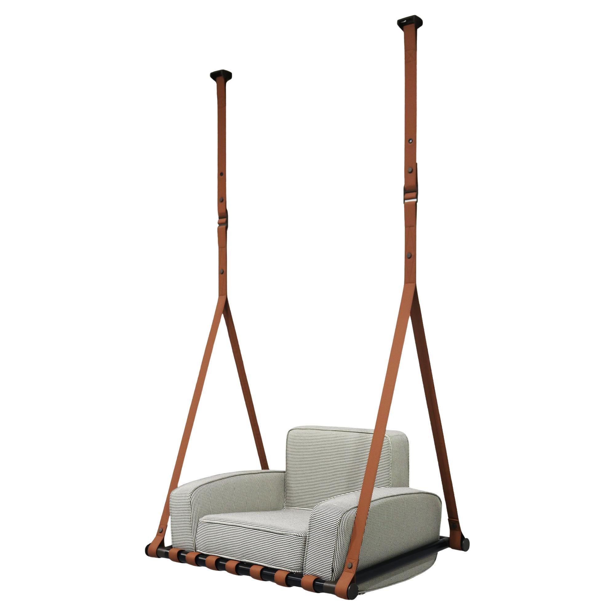 Hängesessel für Terrasse mit Gestell aus Edelstahl und gemusterter Polsterung im Angebot