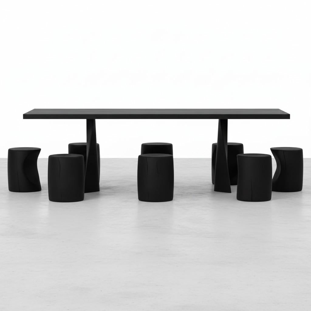 Contemporary Outdoor Stool Carved from Single Block of Scented Cedarwood, Set Of 2 For Sale